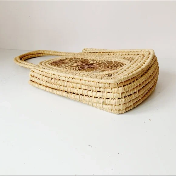 Handcrafted Floral Embroidered Rattan Tote - Picture 8 of 8